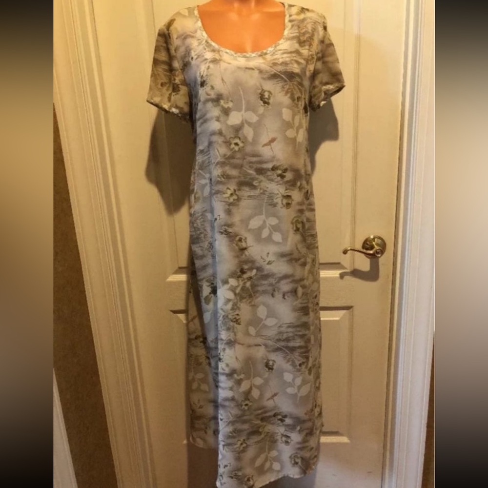 MATERNITE Maternity Tan Floral Dress S Small EUC